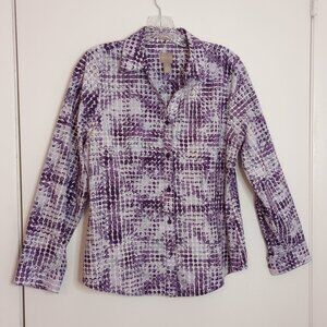 Chico's Purple Dots Wrinkle Resistant Button Front Cotton Shirt
